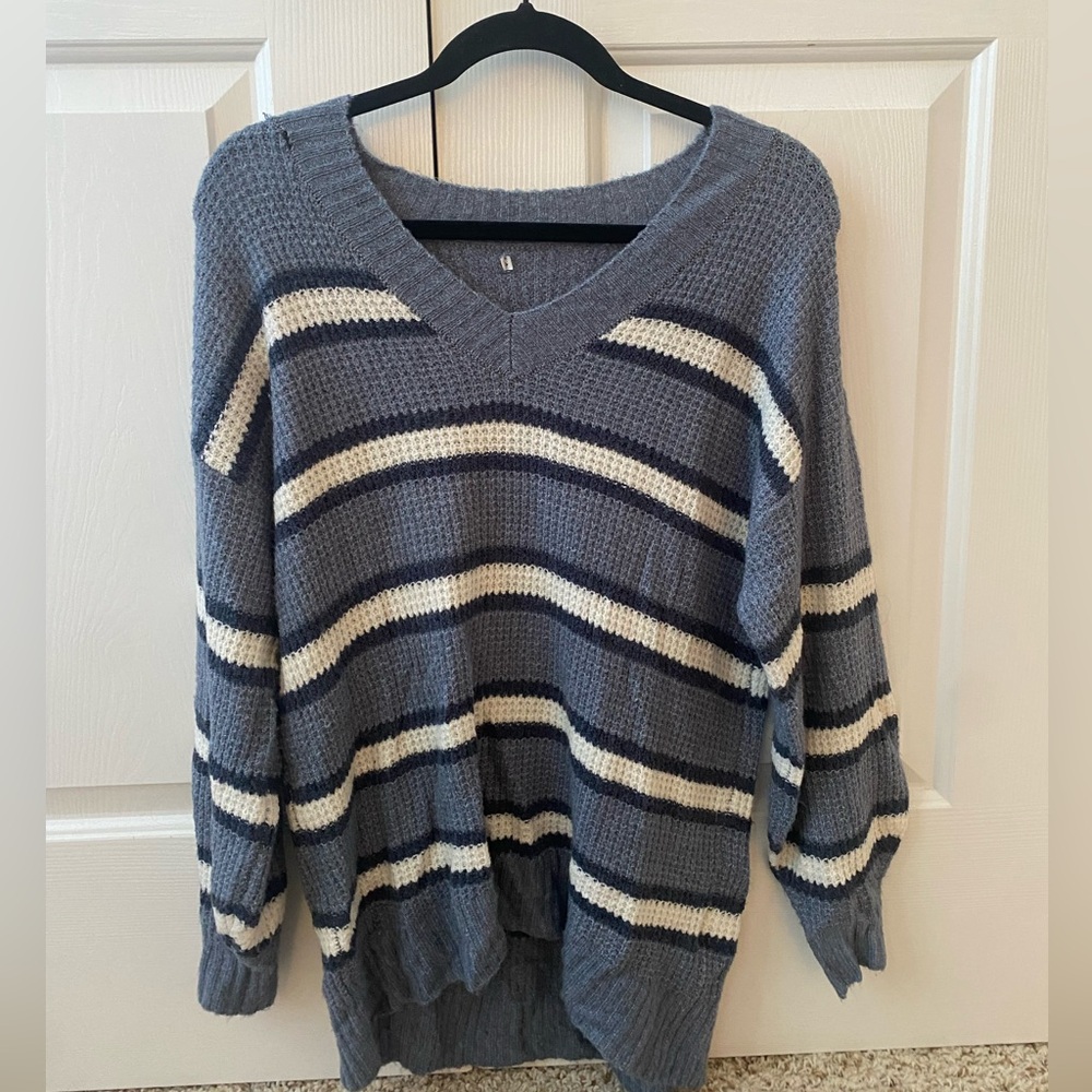 American Eagle Oversized Striped V-Neck Sweater